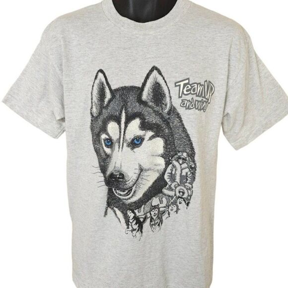 Dog Sled Racing T Shirt Mens Size Medium Vintage 90s Iditarod Made In USA - Picture 1 of 5